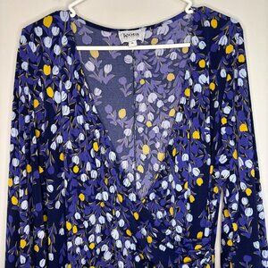 LEOTA Women's 1L Maxi Hi Lo Hem 3/4 Sleeve Blue Yellow V Neck Stretch